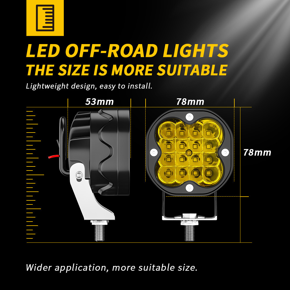 DXZ 3 Inch Square Yellow 12v-24V 48w 4x4 16Led Work Light Off Road Spotlight ATV UTV Boat