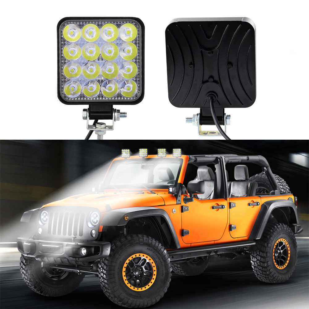 DXZ Waterproof LED Car Square 48W 16LED Square Work Light 12V SUV 4WD 4x4 Truck Tractor Off-Road