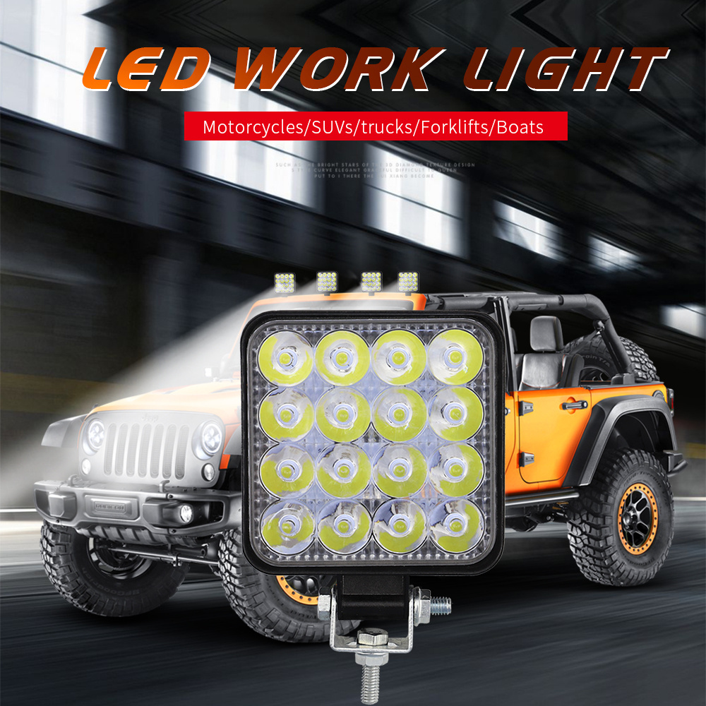 DXZ Waterproof LED Car Square 48W 16LED Square Work Light 12V SUV 4WD 4x4 Truck Tractor Off-Road