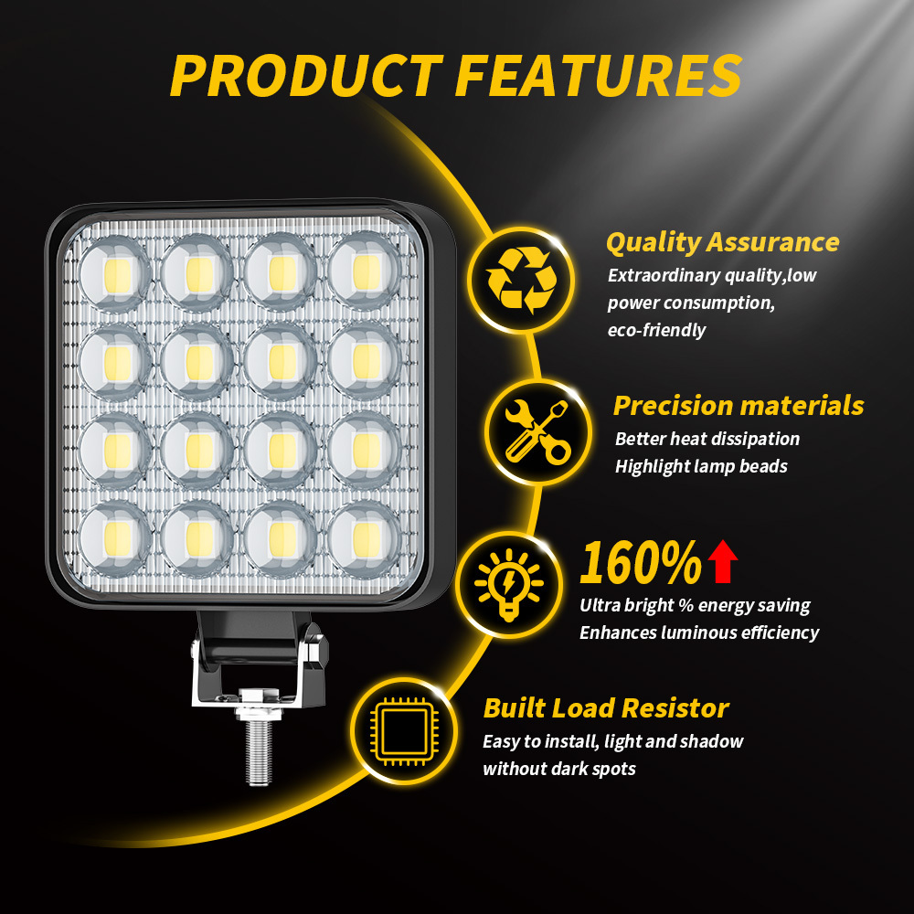 DXZ 16LED 48W Square spotLight Work Light Jeeps Off-Road Light Driving Fog Light with Mounting Bracket for Truck Car ATV  SUV