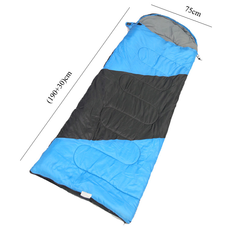 Hot Sale Outdoor Hood Envelope Sleeping Bag 190T Camping Sleeping Blue Bag Waterproof