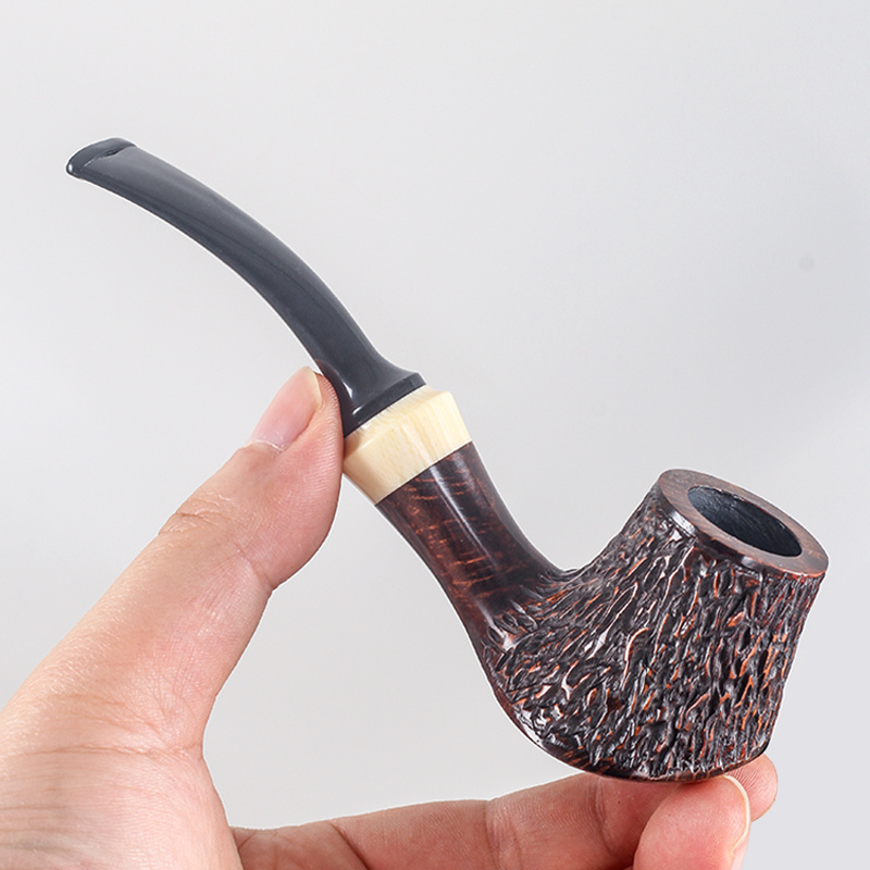 P3413 Reusable Bent Brair Wood Portable Stylish Tobacco Smoking Pipe Rubber Mouthpiece Wooden Smoke Pipes For Men