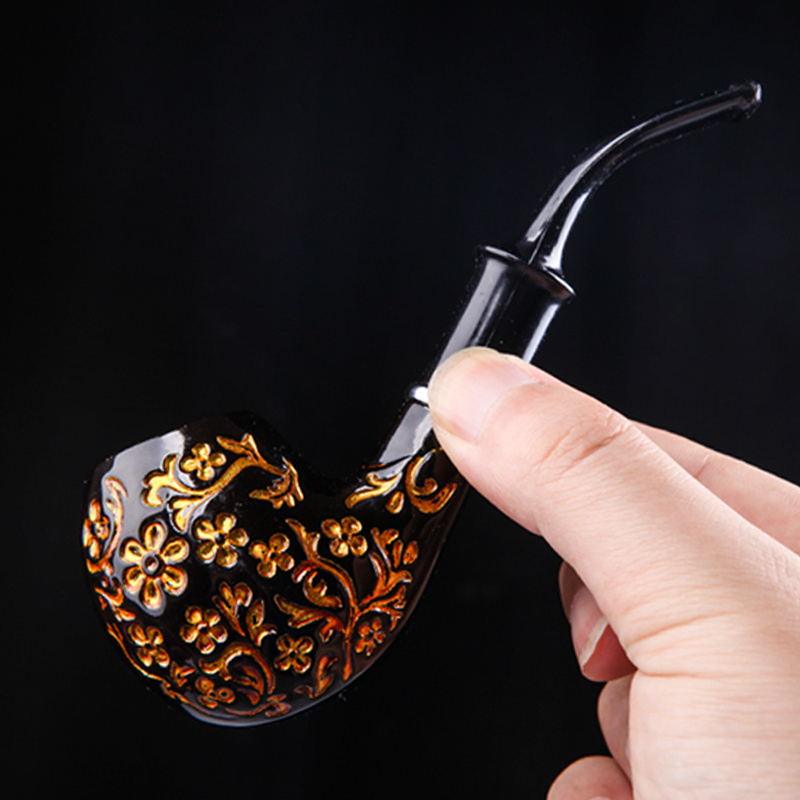 Fashion Black Bent Type Resin Bakelite Wood Smoking Pipe and Accessories Engraved Men's Smoke Pipes Tobacco Pipes