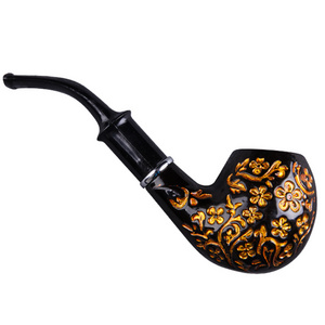 Fashion Black Bent Type Resin Bakelite Wood Smoking Pipe and Accessories Engraved Men's Smoke Pipes Tobacco Pipes