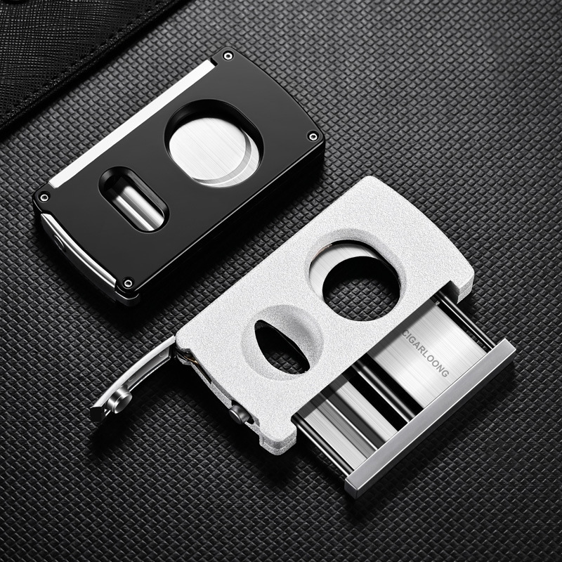 Luxury Double-edged Cigar Cutter 3 in 1 V Stainless Steel Cigar Cutter Wholesale Metal Portable Reusable Cigar Accessories