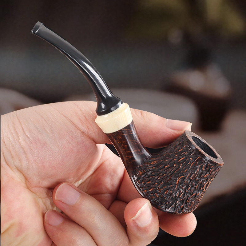 P3413 Reusable Bent Brair Wood Portable Stylish Tobacco Smoking Pipe Rubber Mouthpiece Wooden Smoke Pipes For Men