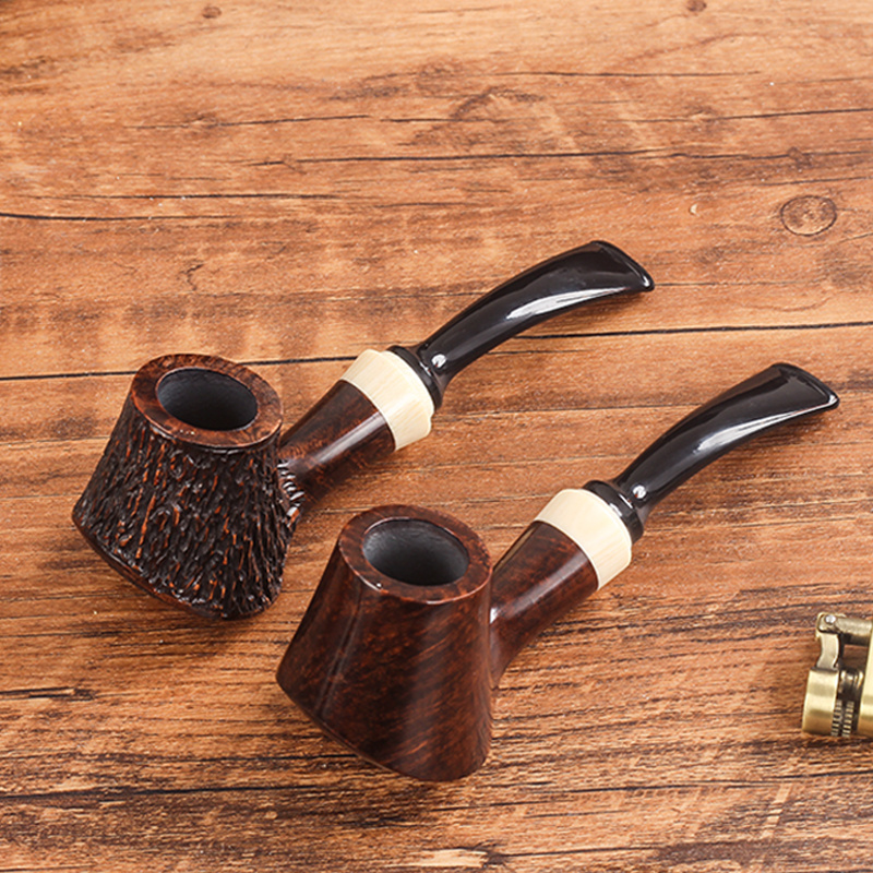 P3413 Reusable Bent Brair Wood Portable Stylish Tobacco Smoking Pipe Rubber Mouthpiece Wooden Smoke Pipes For Men