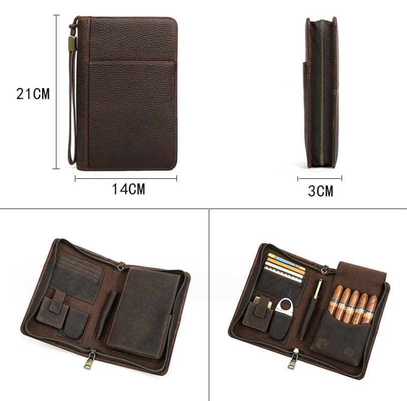 Luxury Gift For Men Leather Cigar Case Reusable Cigar Tools Portable Box Cigar Cutter Seat case Travel Storage Case