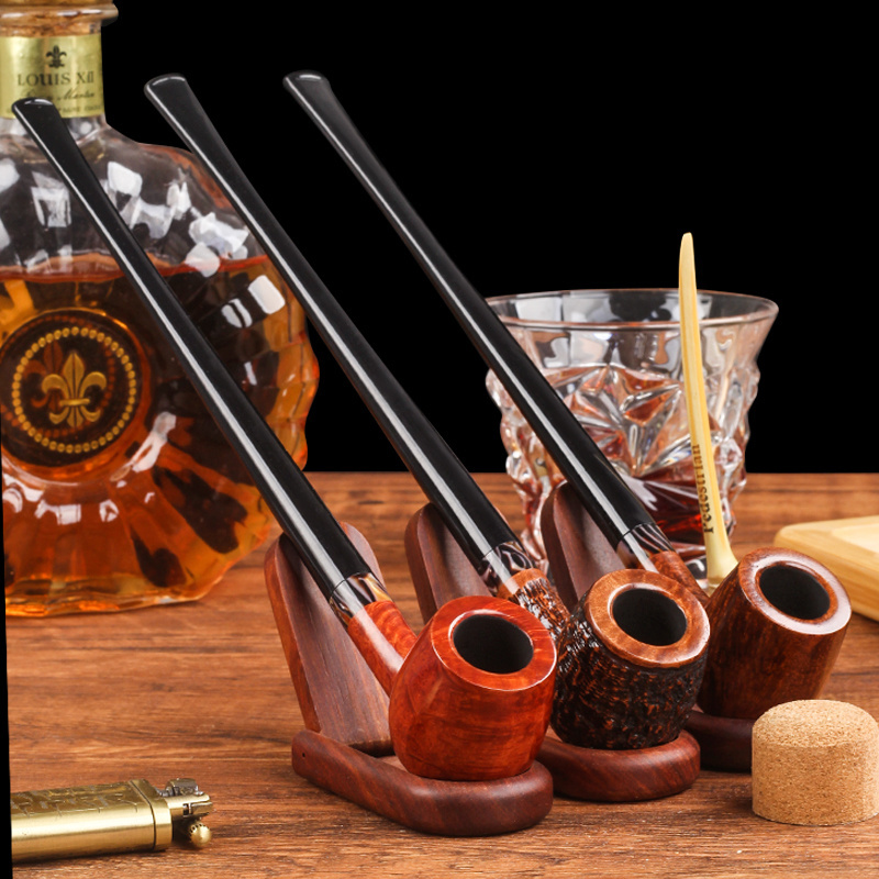 Smoking Accessories and Pipes Reusable Straight Bent Briar Wood Long Type Reading Tobacco Smoking Pipe Wooden Smoke Pipe For Men