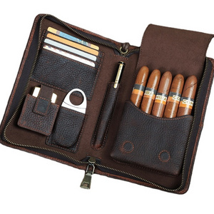 Luxury Gift For Men Leather Cigar Case Reusable Cigar Tools Portable Box Cigar Cutter Seat case Travel Storage Case