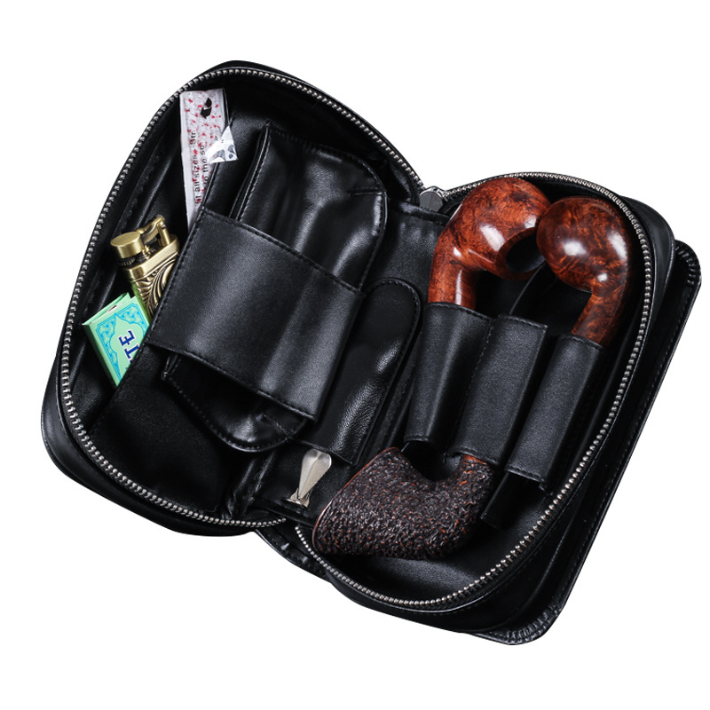 Multifunction PU Leather Storage Bag For Tobacco Smoking Pipe Portable Travel Storage Bag For Smoking Pipe With Tobacco Pouch