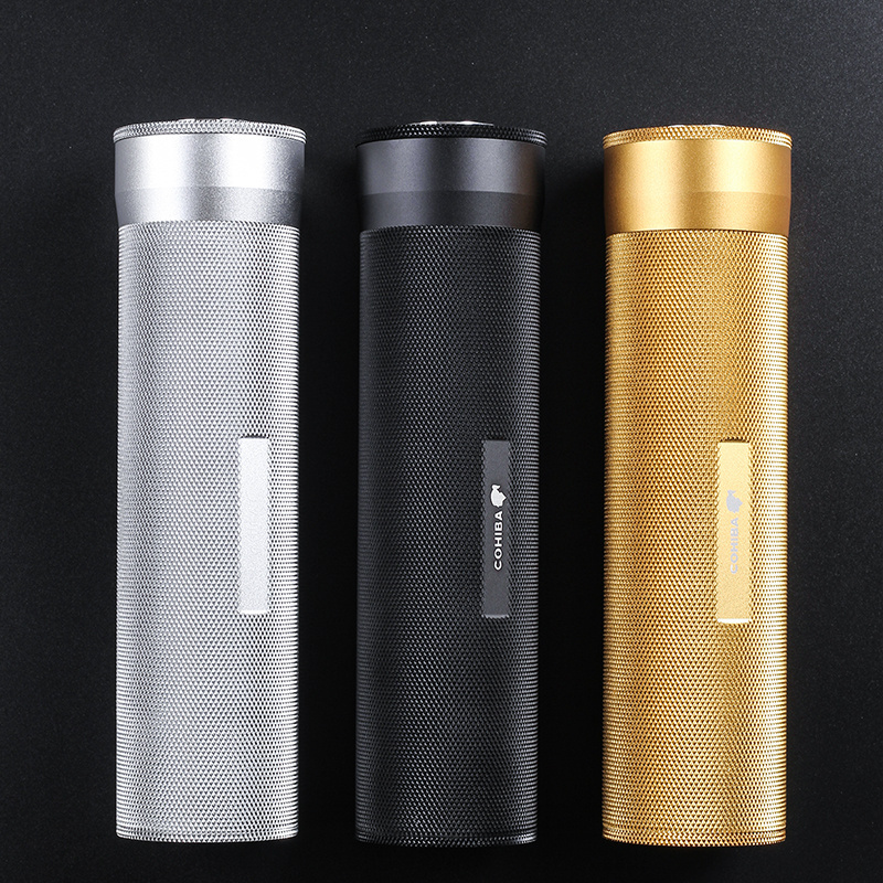 4PCS Capacity Cigar Zinc Alloy Cigar Humidor Tube Portable Travel Cigar tube Metal Storage Tube With Hygrometer