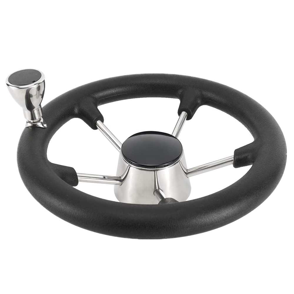 13-1/2 Inch Stainless Steel 5 Spoke Boat Marine Destroyer Steering Wheel With Black PU Foam