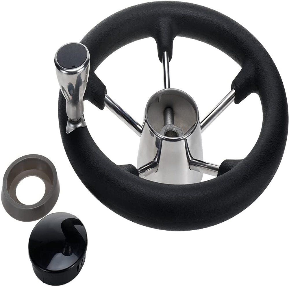 13-1/2 Inch Stainless Steel 5 Spoke Boat Marine Destroyer Steering Wheel With Black PU Foam