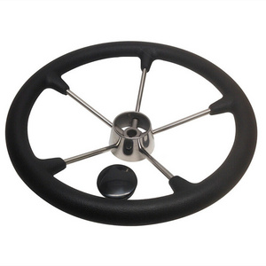 13-1/2 Inch Stainless Steel 5 Spoke Boat Marine Destroyer Steering Wheel With Black PU Foam