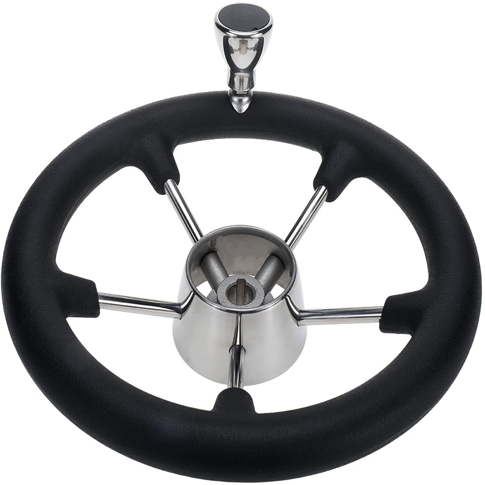 13-1/2 Inch Stainless Steel 5 Spoke Boat Marine Destroyer Steering Wheel With Black PU Foam