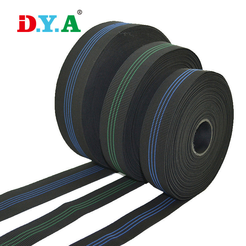 Factory price  custom  5cm 7cm wide sofa elastic band high tenacity green striped elastic webbing band for sofa