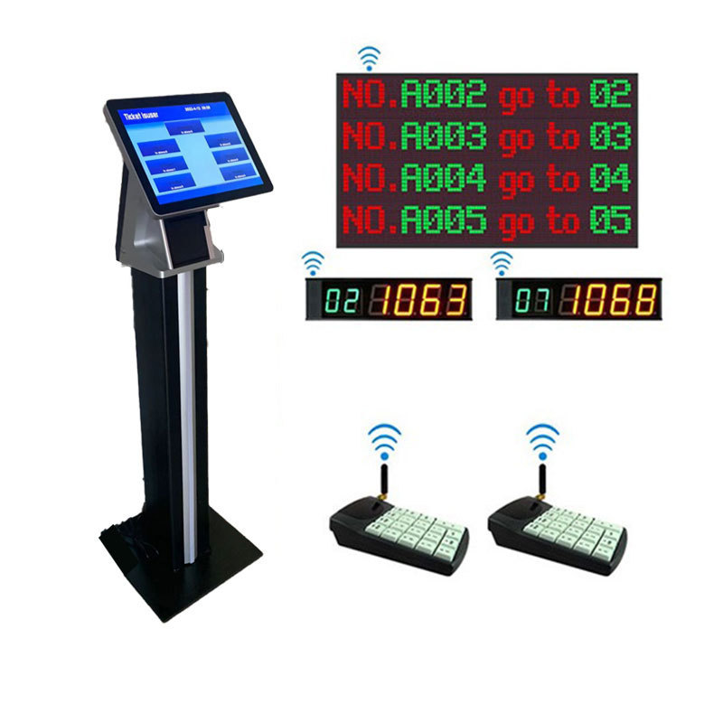 Smart wireless queue calling system with desktop ticket dispenser printer and LCD Display