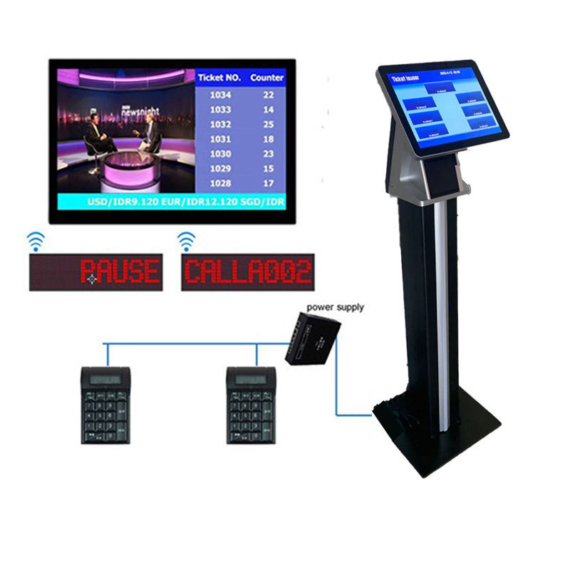 Smart wireless queue calling system with desktop ticket dispenser printer and LCD Display