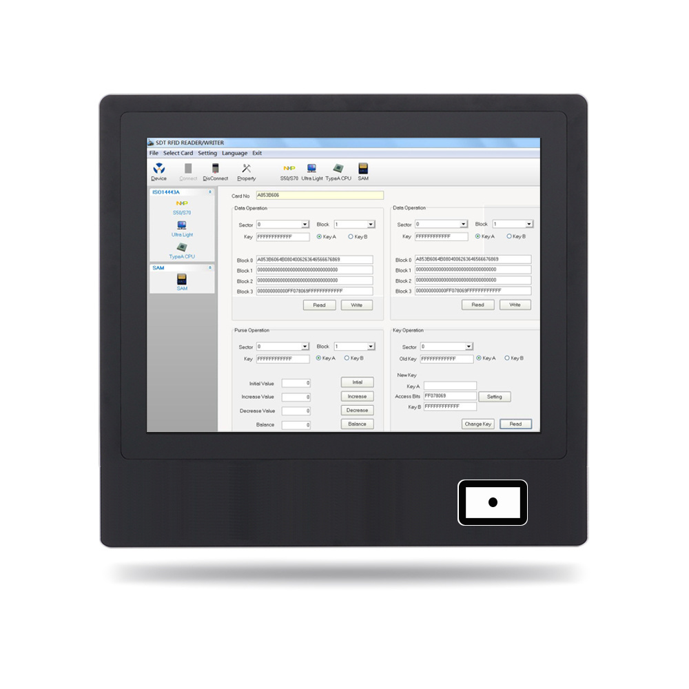 i7 fanless ip65 front embedded industrial touchscreen pc tablet computer with IC/ID card reader and QR scranner