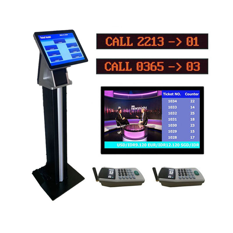 Smart wireless queue calling system with desktop ticket dispenser printer and LCD Display