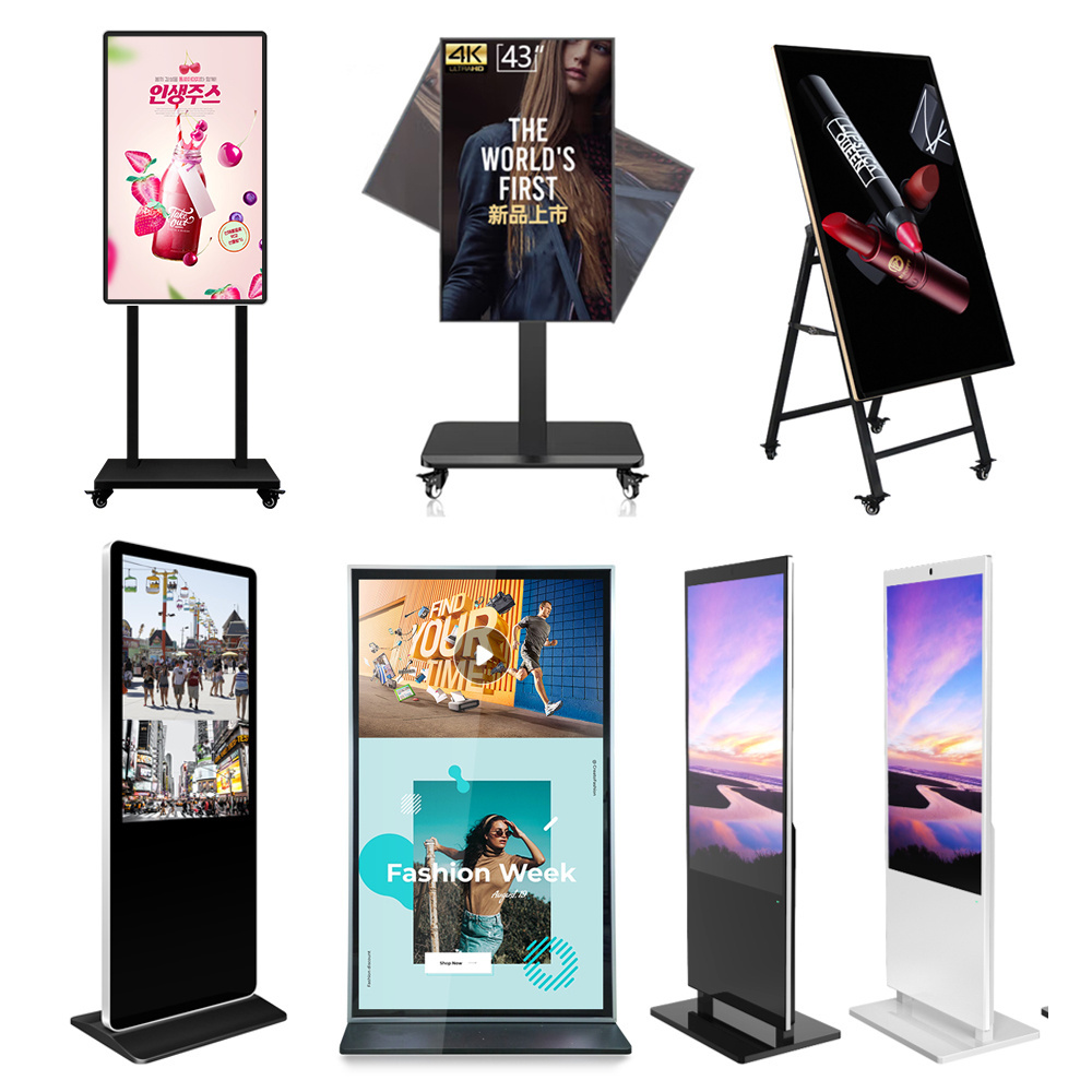 floor standing and wall mounted portable 4K lcd touch screen all in one pc media advertising player digital signage and displays