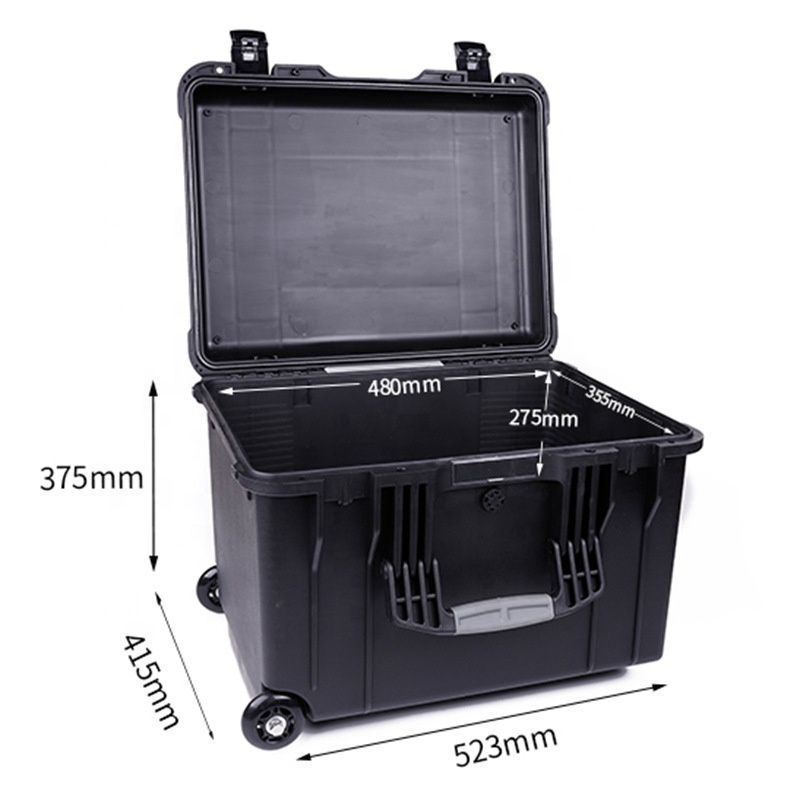 D5238 Hard Tool Outdoor Plastic Case Shockproof Hard Plastic Carrying Trolley Tool Wheel Case With Pick And Pluck Foam Handle