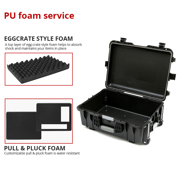 D5238 Hard Tool Outdoor Plastic Case Shockproof Hard Plastic Carrying Trolley Tool Wheel Case With Pick And Pluck Foam Handle