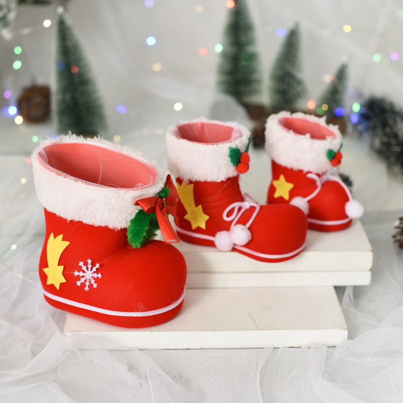 Christmas Decorations Christmas Small Boots Gift Bag Candy Box Flocked Boots Children's Small Gift Candy Bag