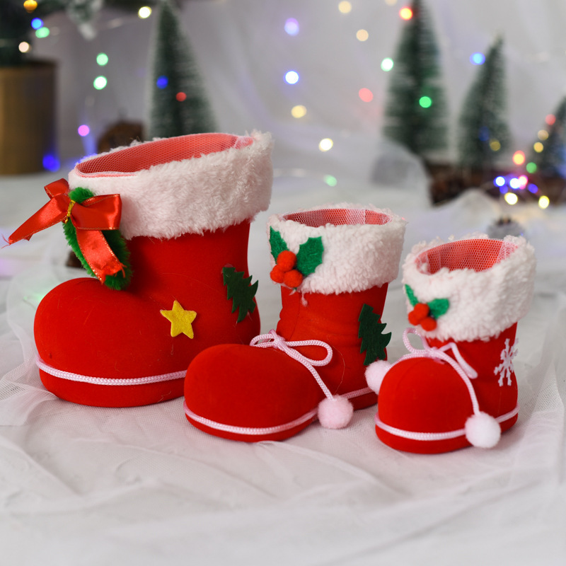 Christmas Decorations Christmas Small Boots Gift Bag Candy Box Flocked Boots Children's Small Gift Candy Bag