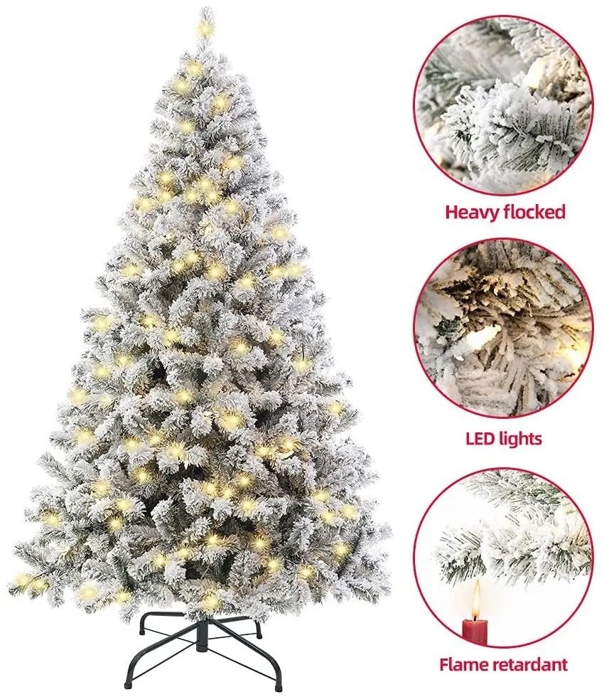 4 ft to 7 ft Snow Christmas Tree Flocked Xmas tree With Led Light