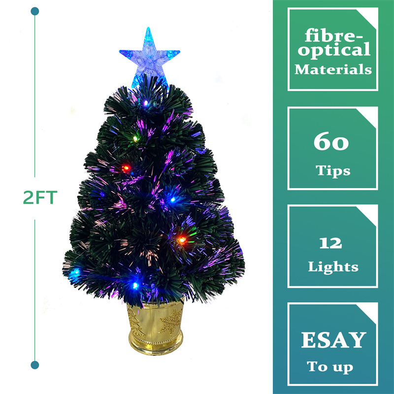 30cm-60cm Artificial PVC and Fiber Optic Green Christmas Tree with Five-pointed Star for Decoration