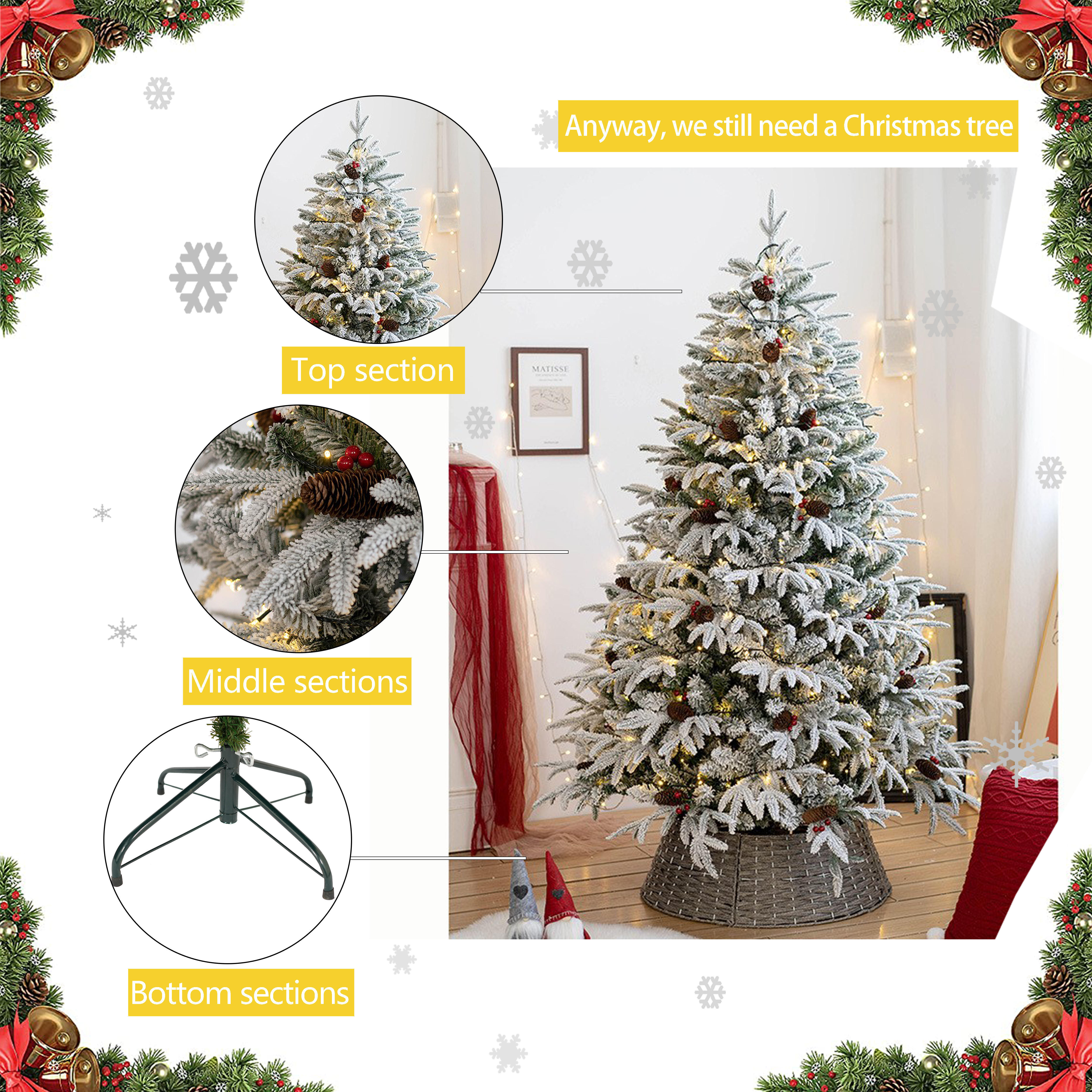 Factory Wholesale Artificial Christmas Tree PE Mixed PVC Snowflake Flocking Outdoor And Indoor Xmas Tree Decorations