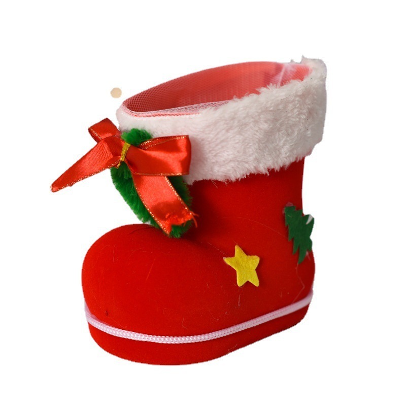 Christmas Decorations Christmas Small Boots Gift Bag Candy Box Flocked Boots Children's Small Gift Candy Bag