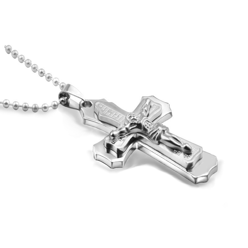 New Male Crystal Zirconia Black Stainless Steel Jesus Cross Necklace Pendant Jewelry For Men Gift