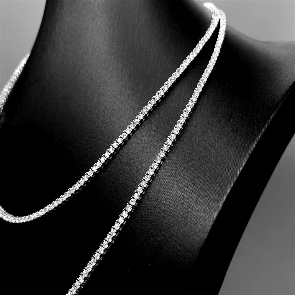 Hip Hop Crystal Clustered Tennis Chain Stainless Steel Tennis Chain Necklace Women Men