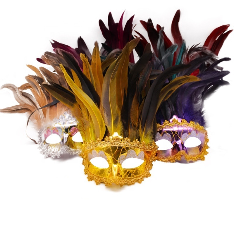 products dropshipping Wholesale Venetian Party Mask Festive Ball Show Indian Mask Blindfold White Feather Mask