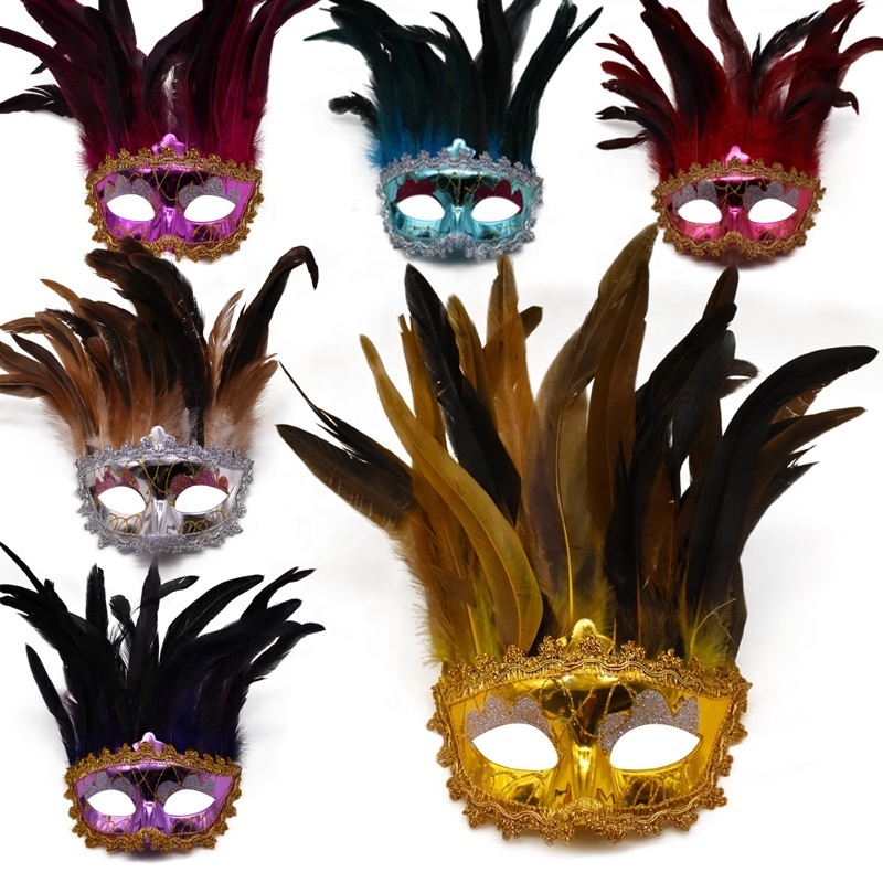 products dropshipping Wholesale Venetian Party Mask Festive Ball Show Indian Mask Blindfold White Feather Mask