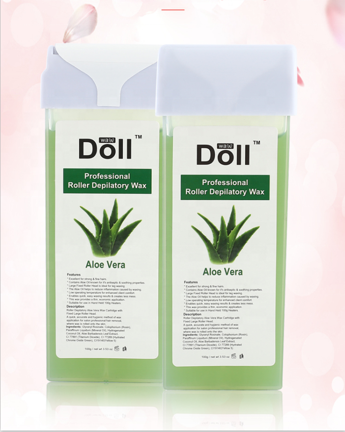 Doll Wax 100g Green Tea Roll On Hot Film soft best Hair Removal liposoluble roller Wax cartridge Wholesale Warm Wax