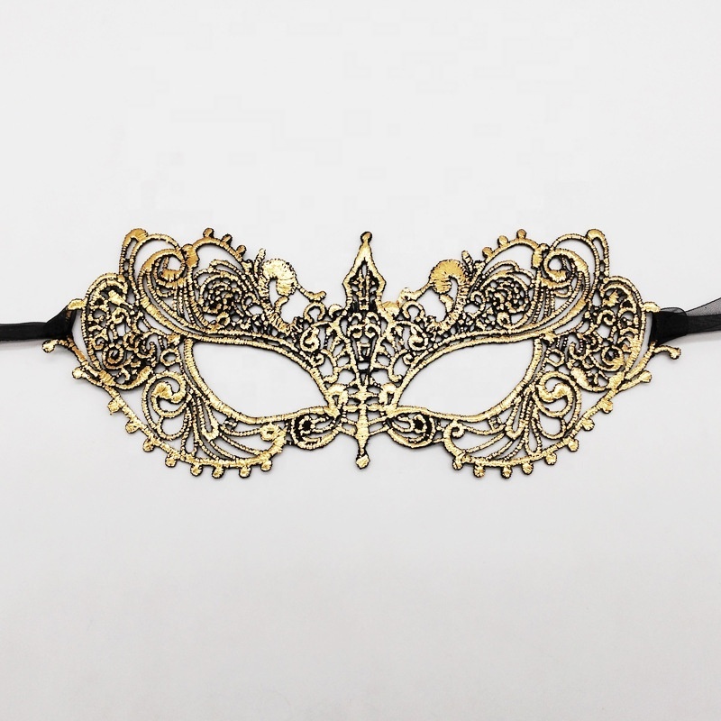 Masquerade party sexy half face black masks yarn belt gold Ribbon Women Lace cover silver lace masquerade masks