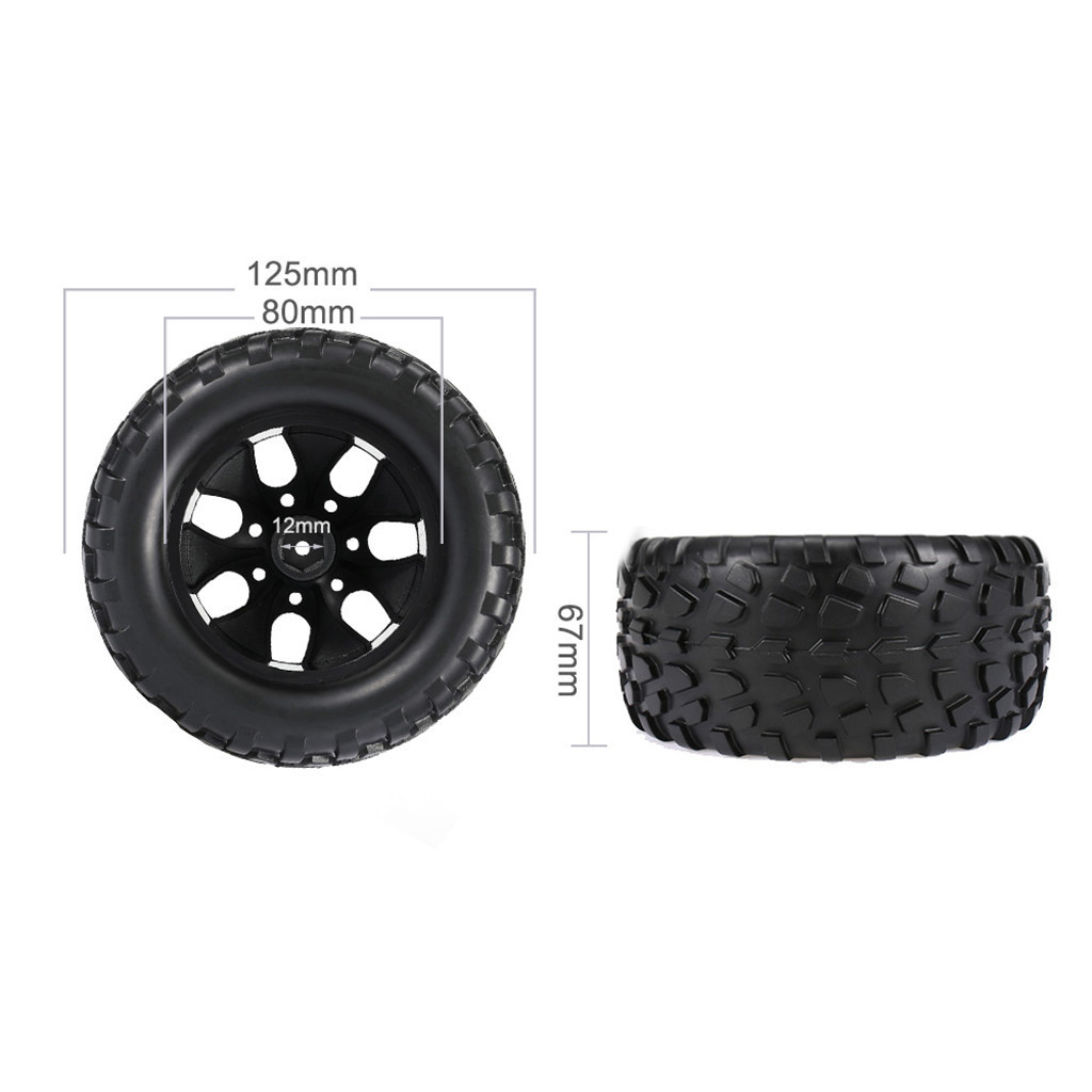 12mm Hub Wheel Rim and Tires 1:10 Off-Road RC Car Buggy Tyre with Foam Inserts Black Pack of 4