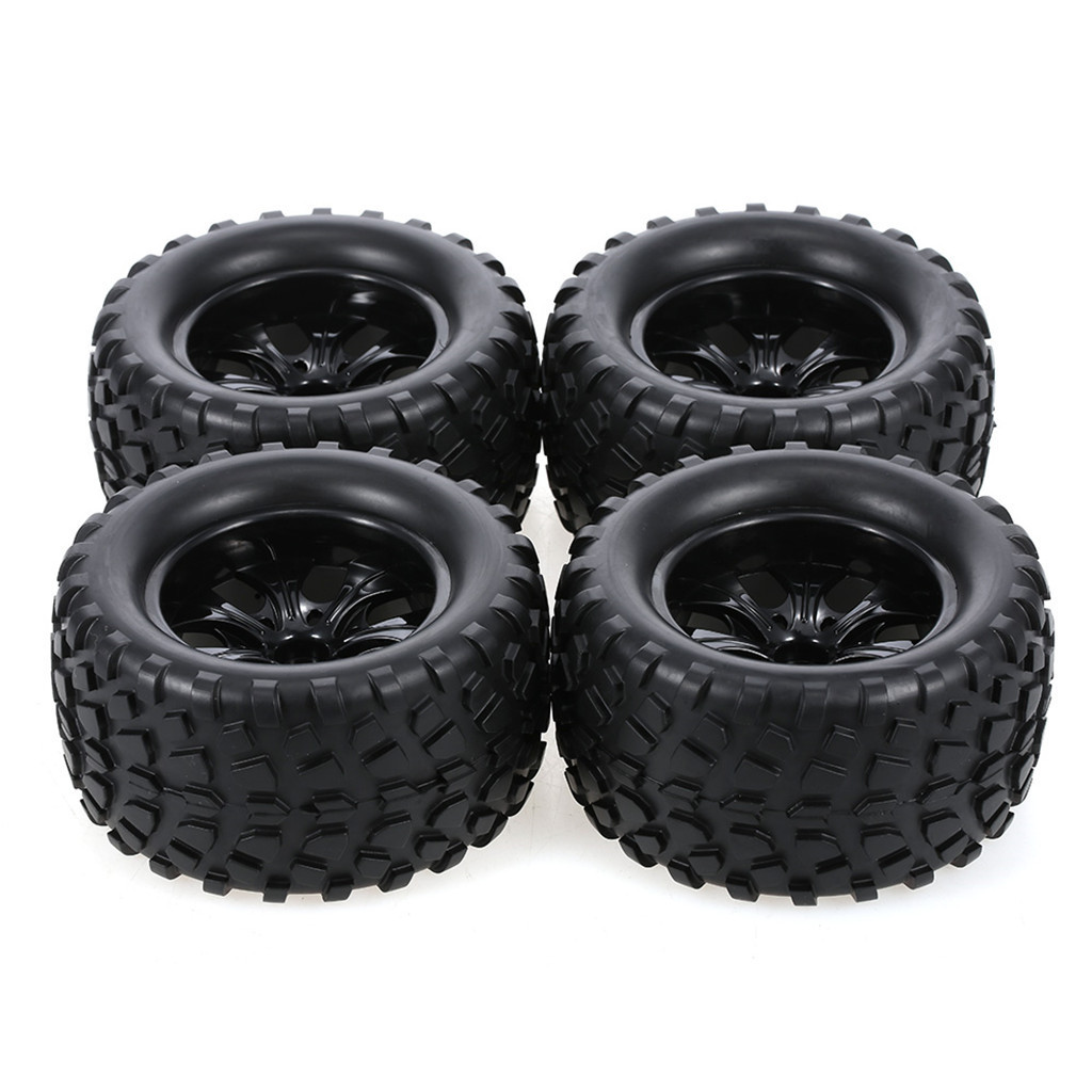 12mm Hub Wheel Rim and Tires 1:10 Off-Road RC Car Buggy Tyre with Foam Inserts Black Pack of 4