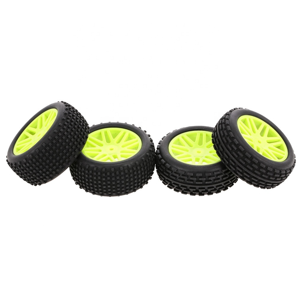 4pcs Universal 1/10 Scale Off Road Buggy Tires V Hole Wheel Rims Set Front and Rear 12mm Hex Hubs with Foam Inserts