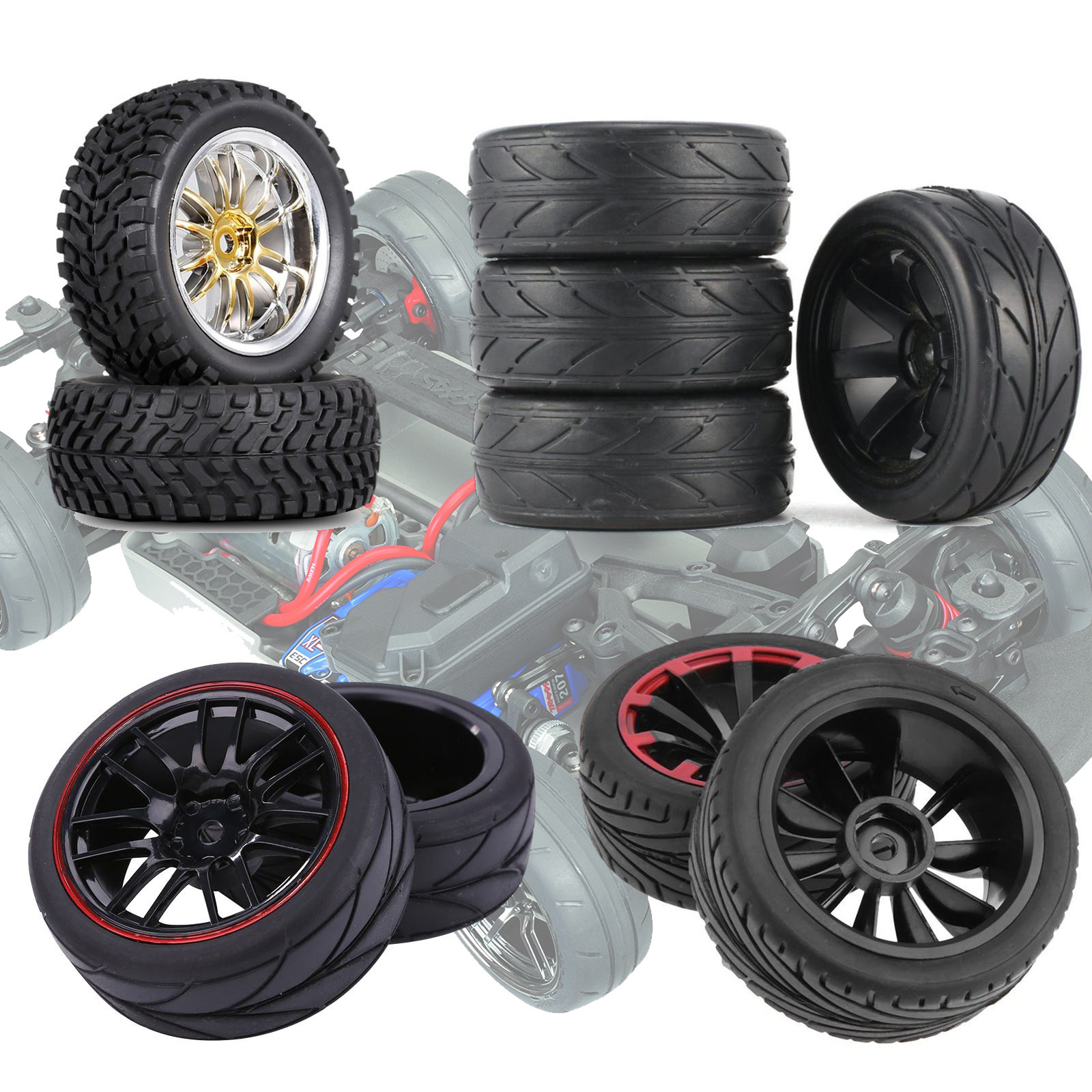 RC Tires High Quality Rubber Tyre with Plastic Wheel Rim for HSP/Redcat/Exceed/Tamiya/HPI 1/10 RC Crawler Climbing Car