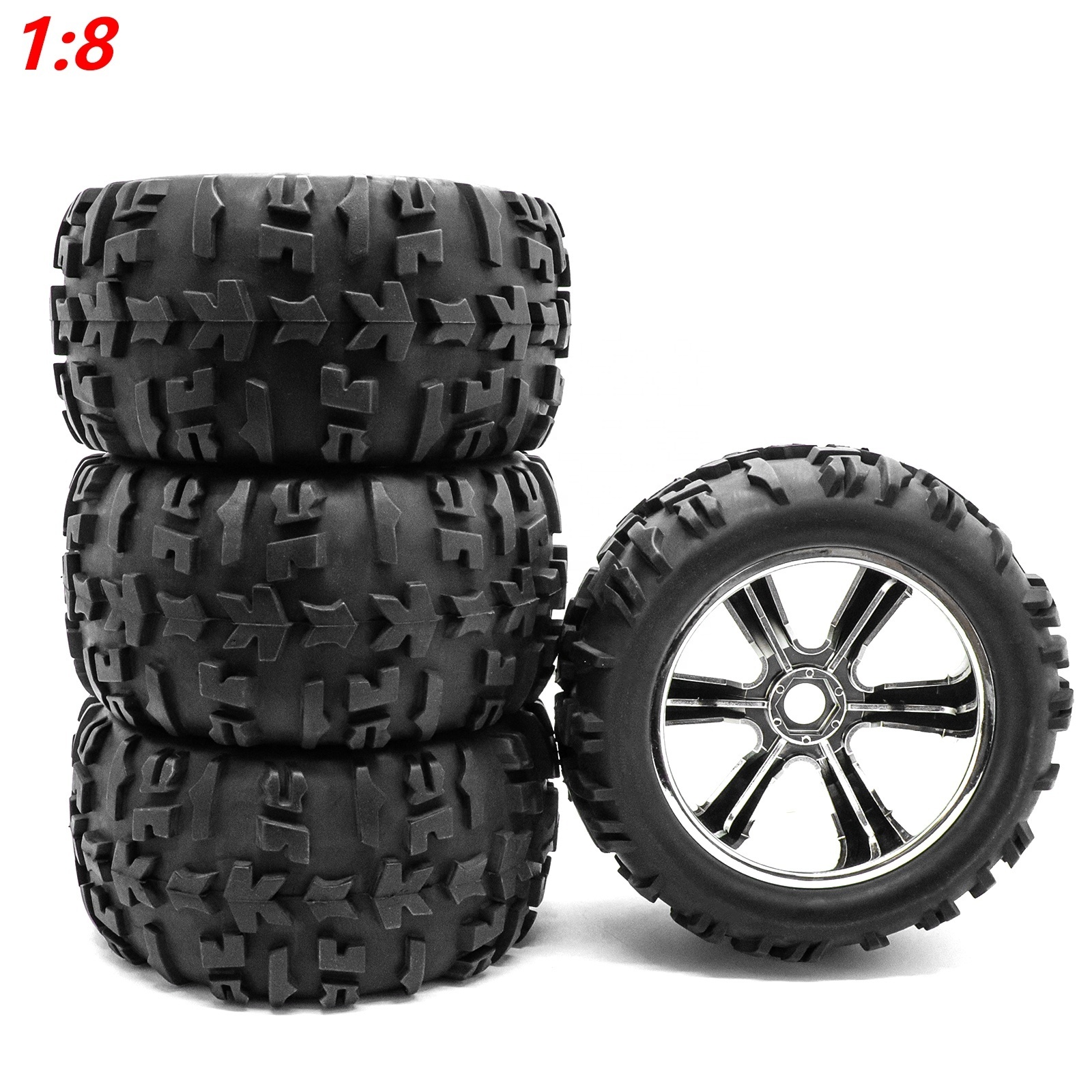 Large Tyre 150mm*77mm 1/8 Wheel Hubs Rubber Tires Tyres for 1/8 Rc Car Truck,Super High Quality Wear Resistance Super Grip