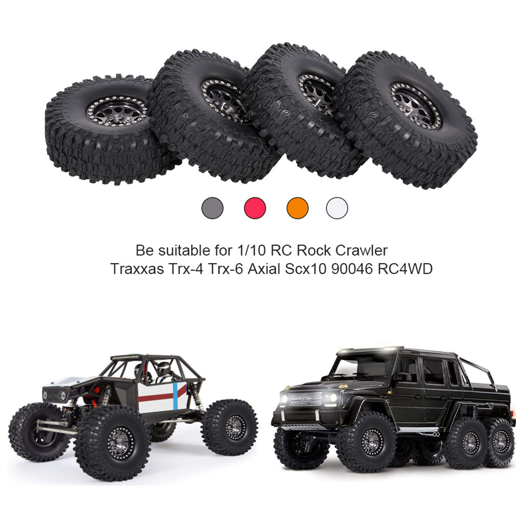 4PCS Metal 1.9 Beadlock Wheel Rim Tires Set for 1/10 RC Crawler Car Axial SCX10 90046 TRX-4 Redcat GEN 8