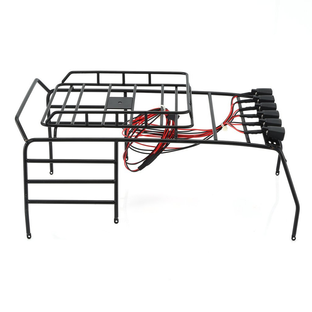 1PCS 5-11V Metal Roof Luggage Rack with 6 White LED Light for 1/10 AXIAL SCX10 D110 D90 Jeep Wrangler RC Crawler Climbing Car W5