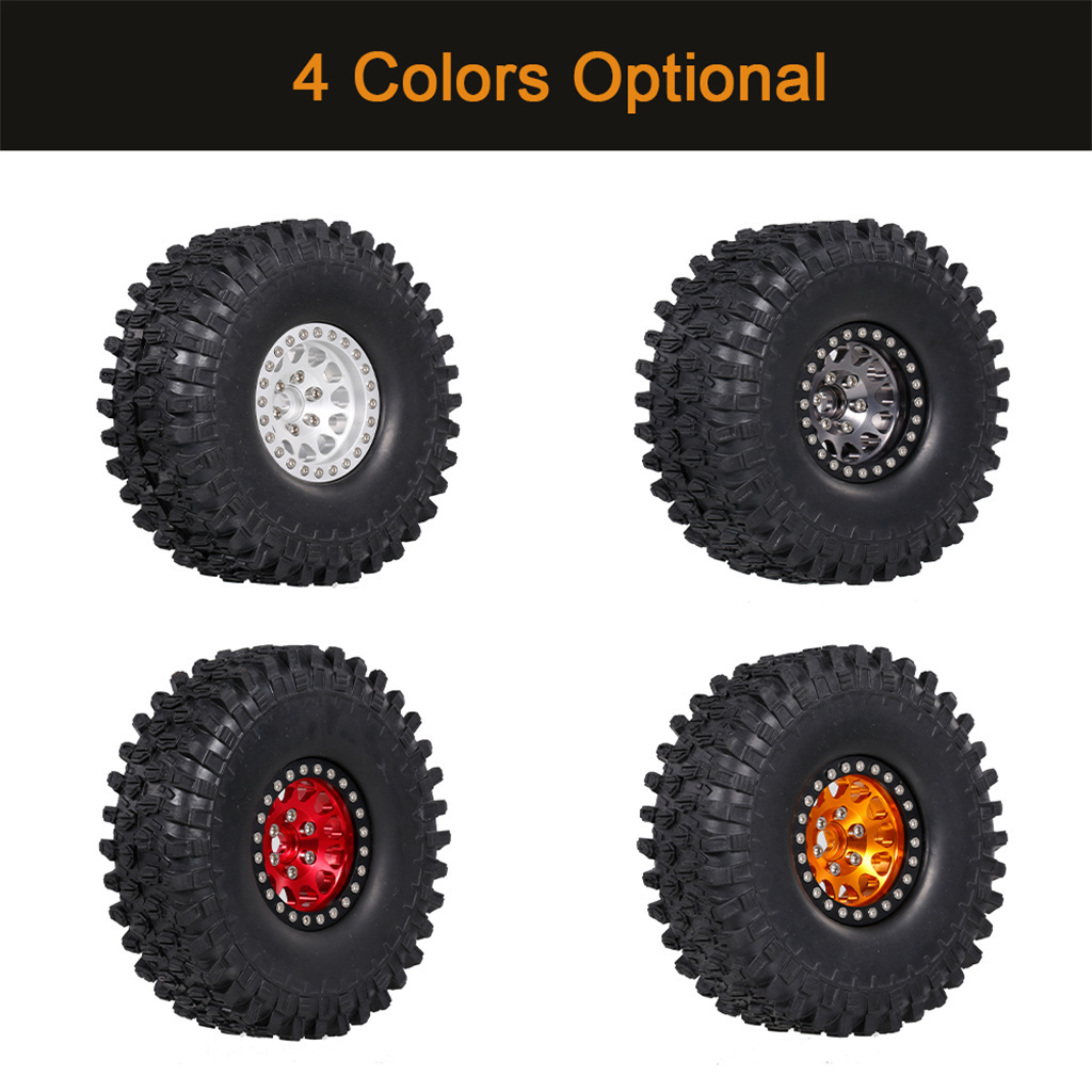 4PCS Metal 1.9 Beadlock Wheel Rim Tires Set for 1/10 RC Crawler Car Axial SCX10 90046 TRX-4 Redcat GEN 8