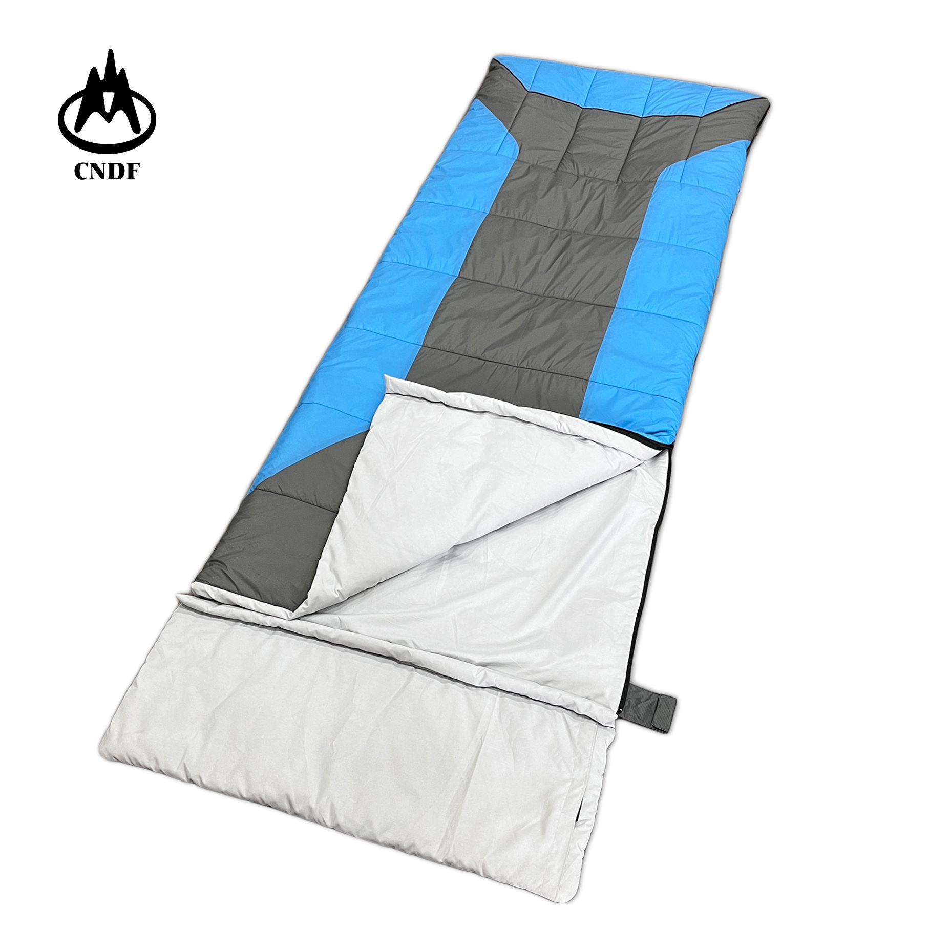 High Grade Waterproof Nylon 3 Season Blue and Grey Envelope Type Sleeping Bag