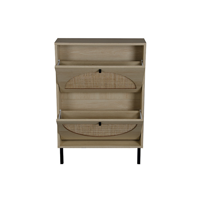 Wholesale Space Saving Home Simple Hallway Room Furniture Solid Wood Storage Rattan Shoe Cabinet